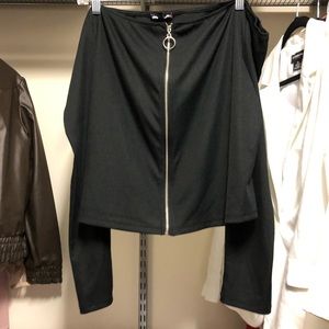 Ribbed Zip-Up Off-The-Shoulder Top